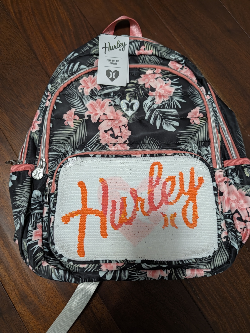 Hurley Pink Floral Sequin Backpack